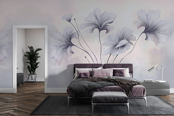 Gemälde von Blumen auf weißem Hintergrund Gemälde von Blumen auf weißem Hintergrund