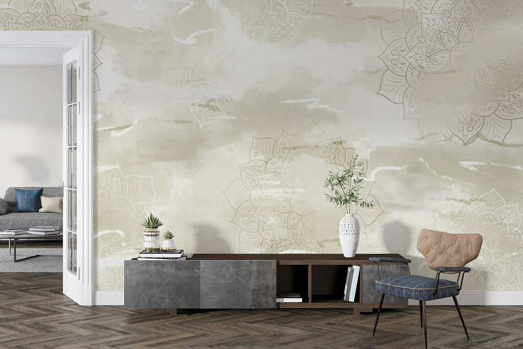 Serene mandala design in muted tones Serene mandala design in muted tones