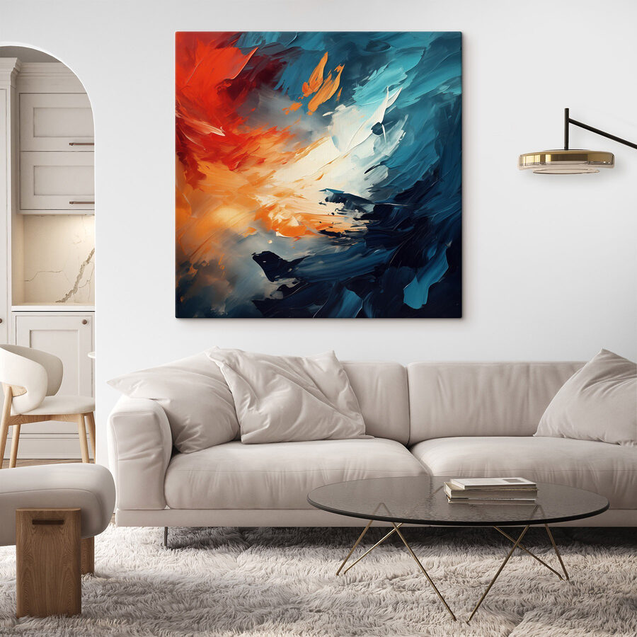 Bemalung mit blauen und orangenen Farben