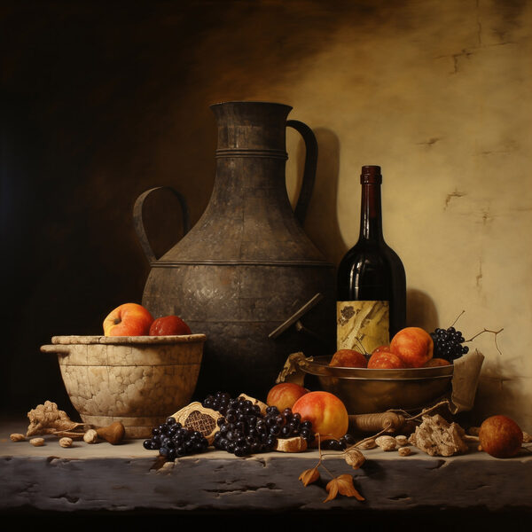 Stilleben mit Obst und einer Flasche Stilleben mit Obst und einer Flasche