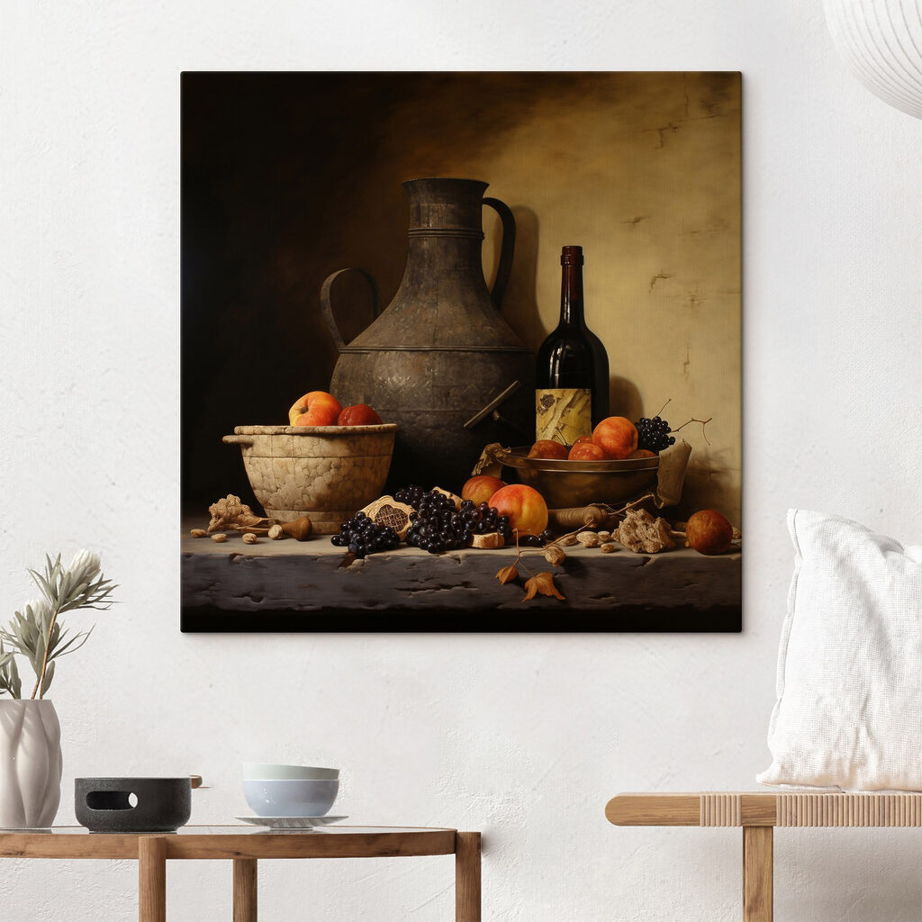 Still life with fruit and a bottle