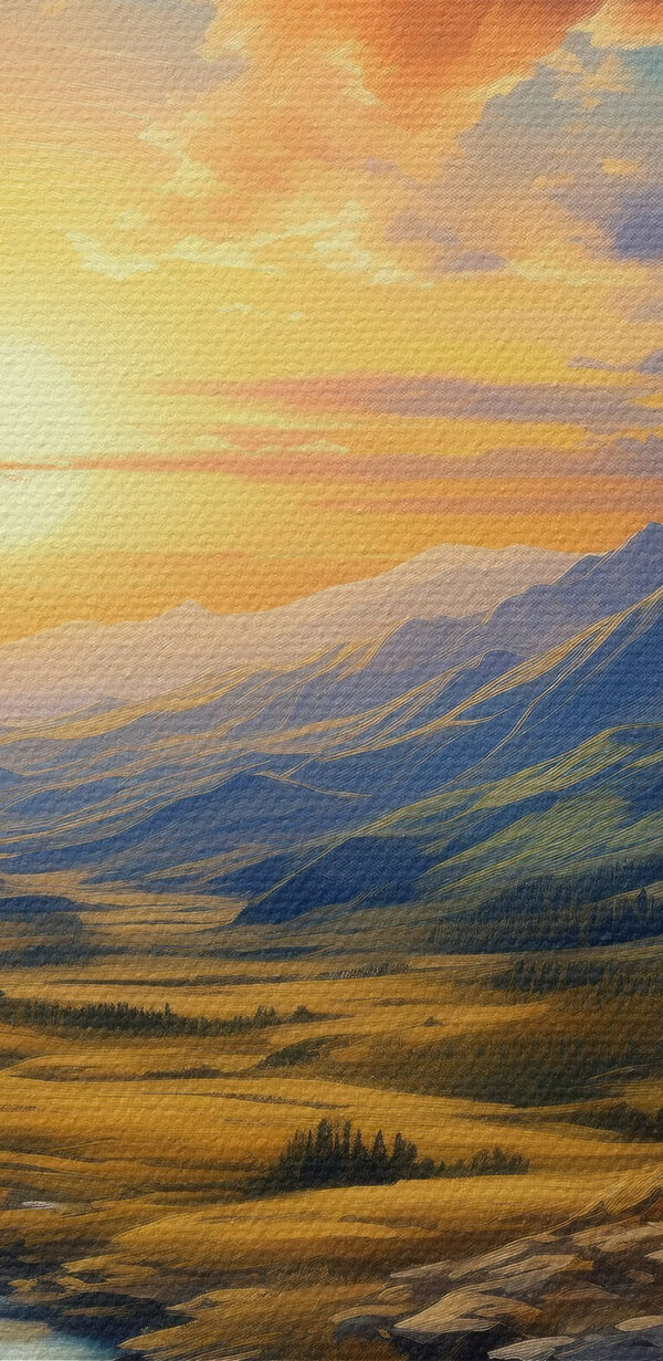 Landschaft mit einem Fluss und Bergen Landschaft mit einem Fluss und Bergen