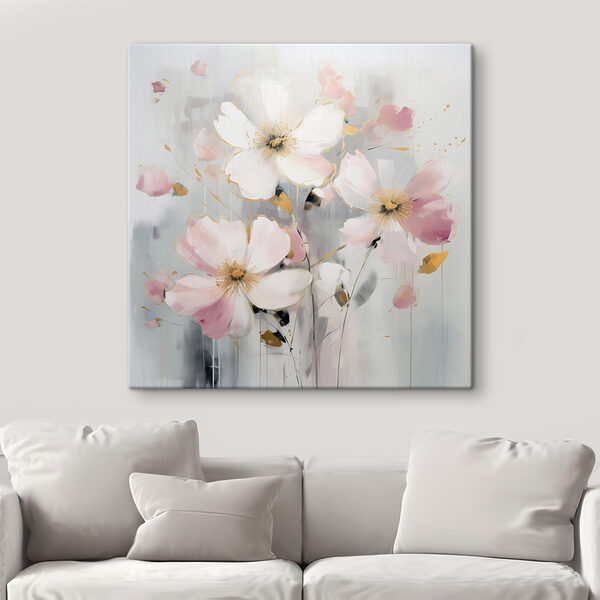 Gemälde mit Blumen auf grauem Hintergrund Gemälde mit Blumen auf grauem Hintergrund