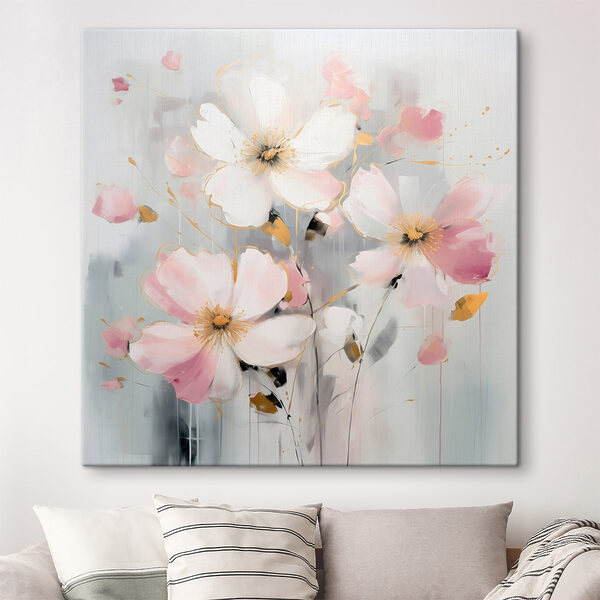 Gemälde mit Blumen auf grauem Hintergrund Gemälde mit Blumen auf grauem Hintergrund