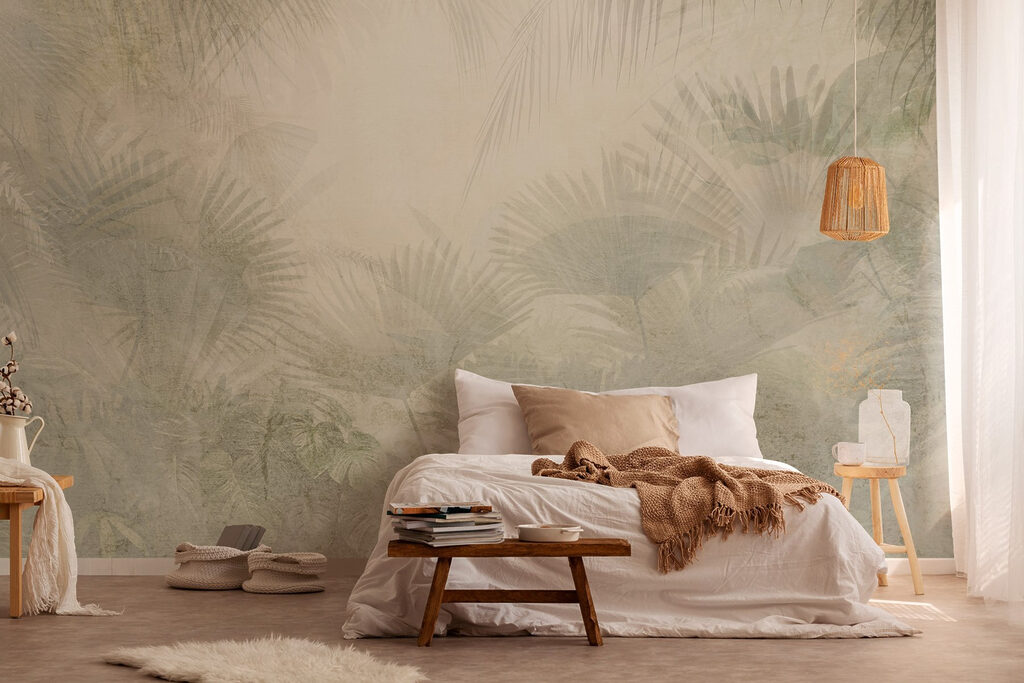 White background with palm leaves White background with palm leaves