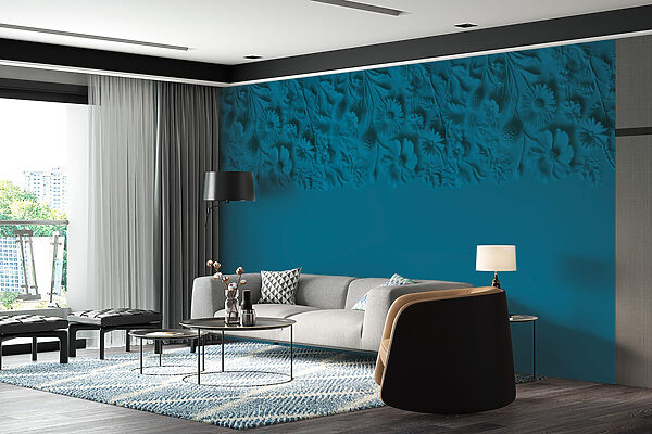 Blauer Hintergrund mit Blumen und Blättern Blauer Hintergrund mit Blumen und Blättern