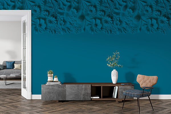 Blauer Hintergrund mit Blumen und Blättern Blauer Hintergrund mit Blumen und Blättern