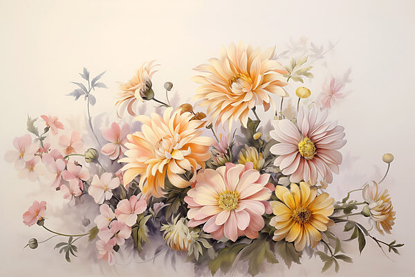 Gemälde von Blumen auf weißem Hintergrund Gemälde von Blumen auf weißem Hintergrund