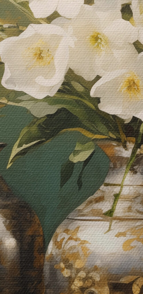 Vase with white flowers and a bowl