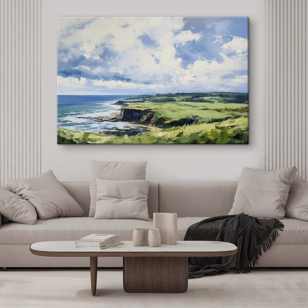 Gemälde einer Landschaft mit einer Klippe und Wasser Gemälde einer Landschaft mit einer Klippe und Wasser