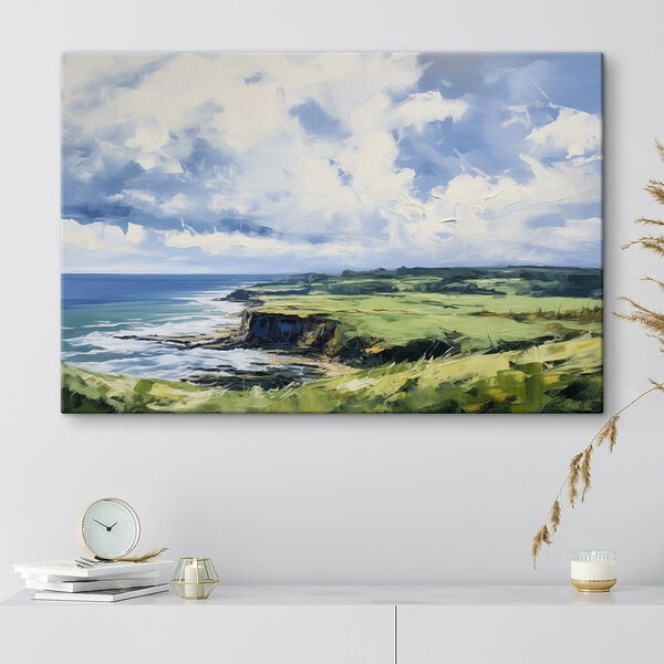 Gemälde einer Landschaft mit einer Klippe und Wasser Gemälde einer Landschaft mit einer Klippe und Wasser