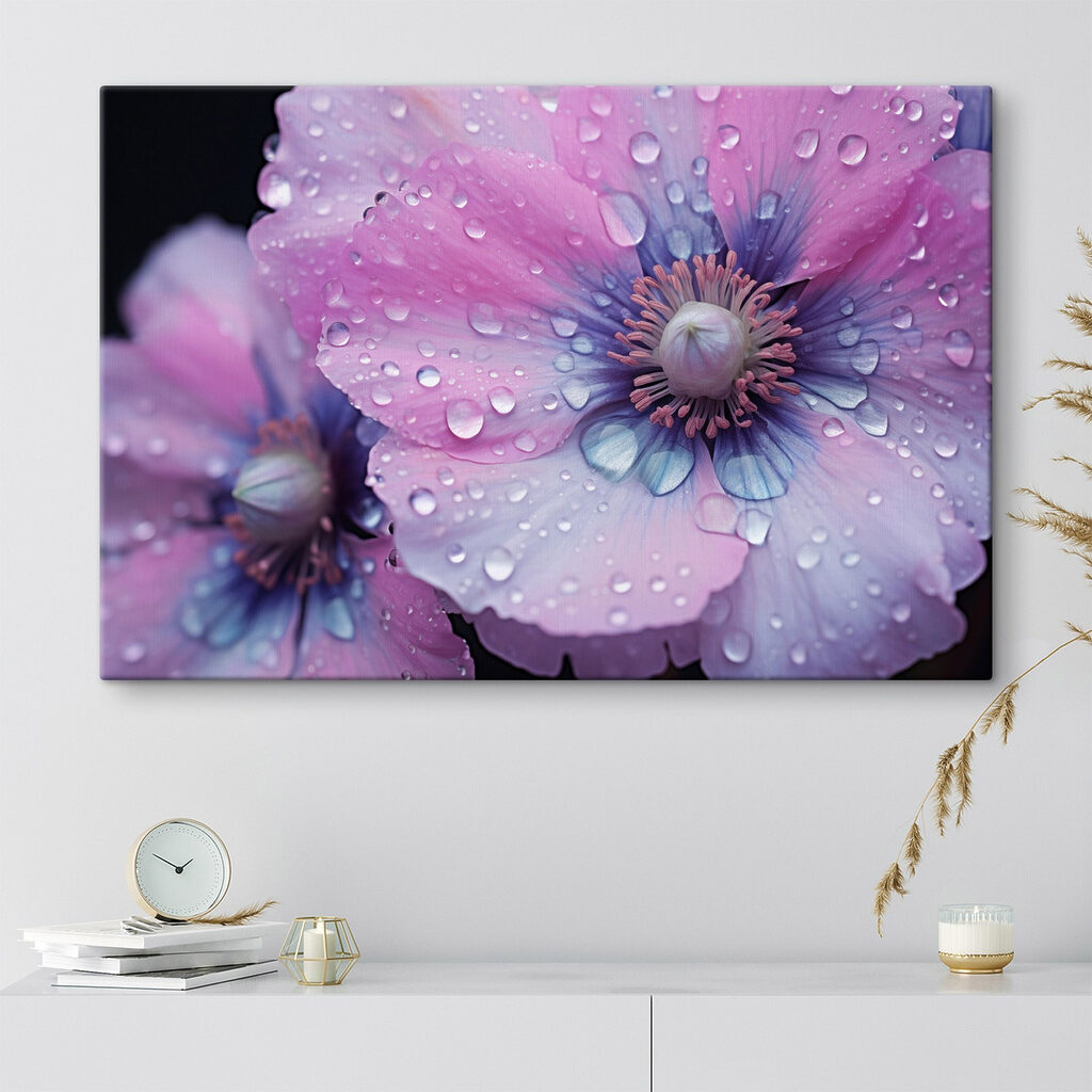 Delicate flowers adorned with water droplets