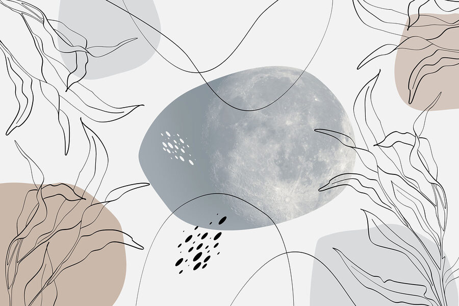 Mond und Pflanzen auf einem weißen Hintergrund