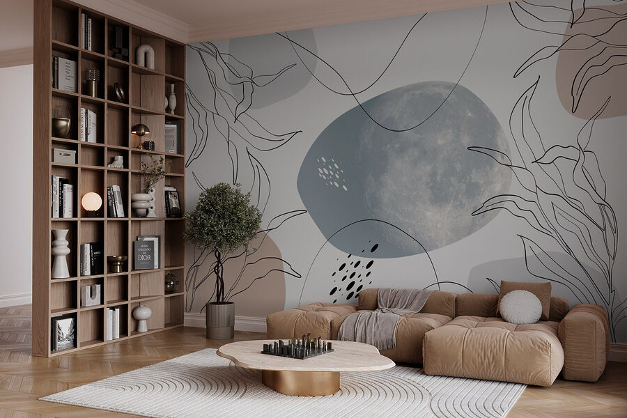 Mond und Pflanzen auf einem weißen Hintergrund