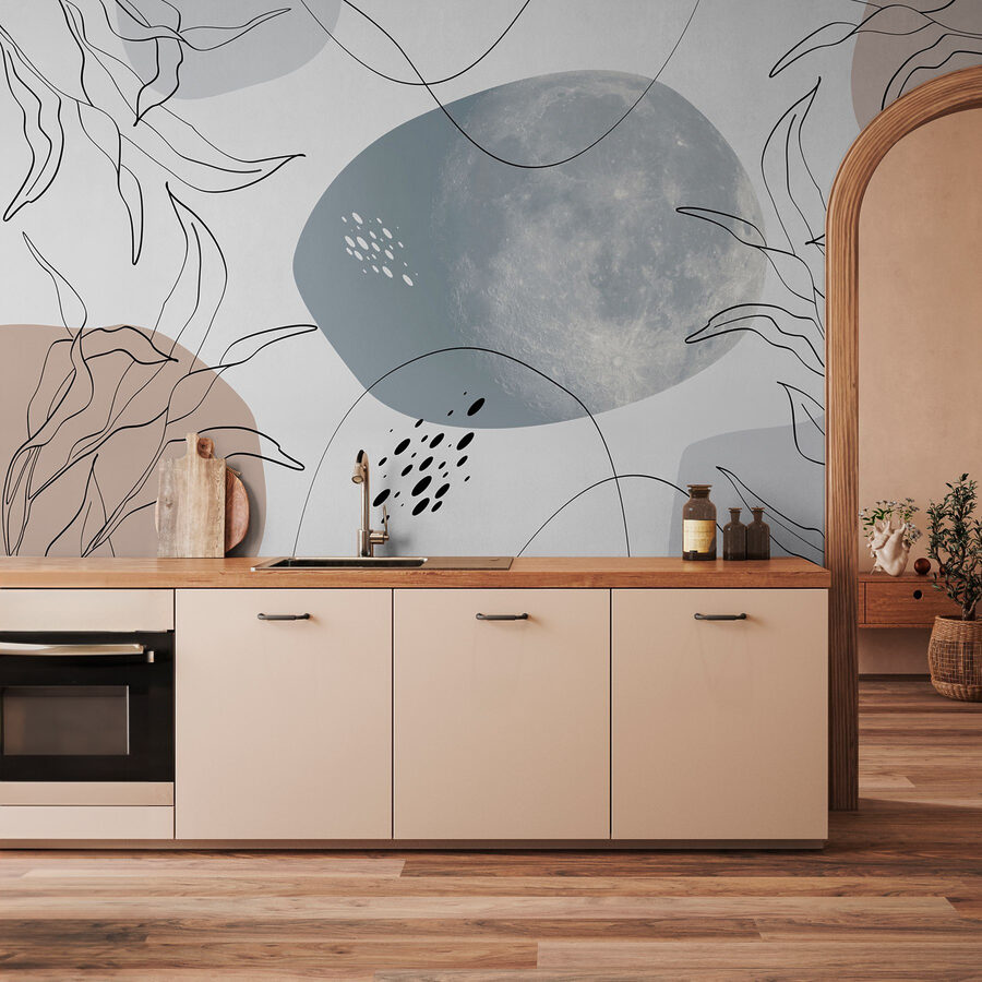 Mond und Pflanzen auf einem weißen Hintergrund