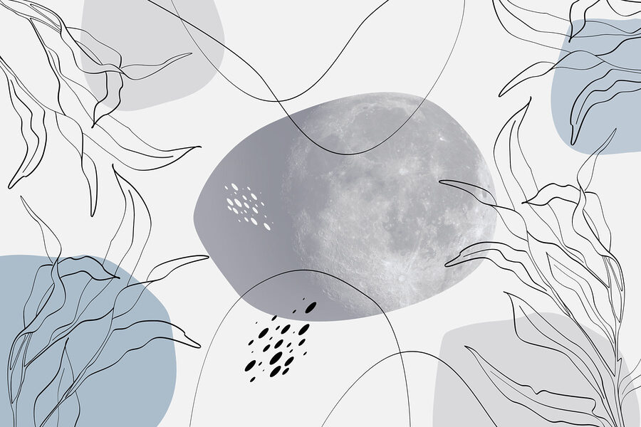 Mond und Pflanzen auf einem weißen Hintergrund