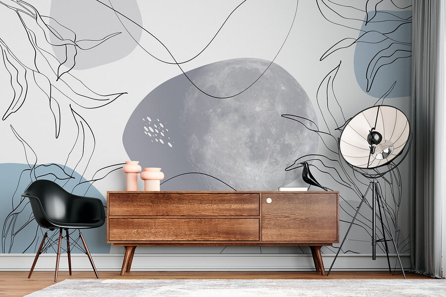 Mond und Pflanzen auf einem weißen Hintergrund