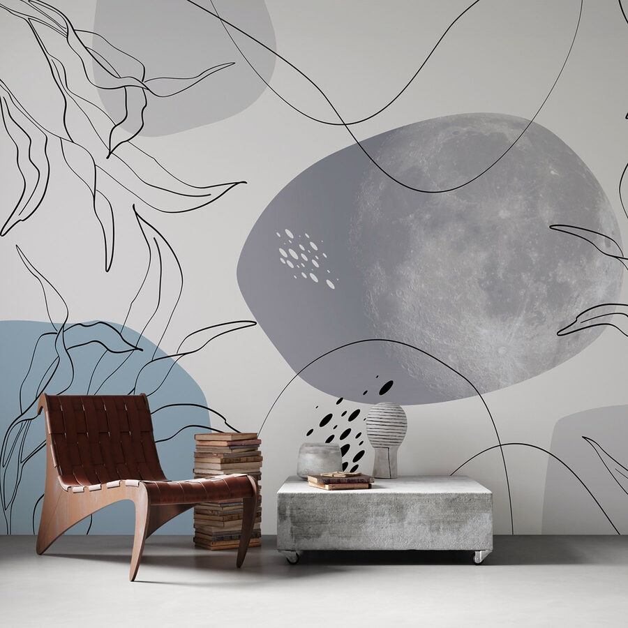 Mond und Pflanzen auf einem weißen Hintergrund
