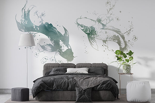 Zwei Fische mit Blumen und Blättern Zwei Fische mit Blumen und Blättern