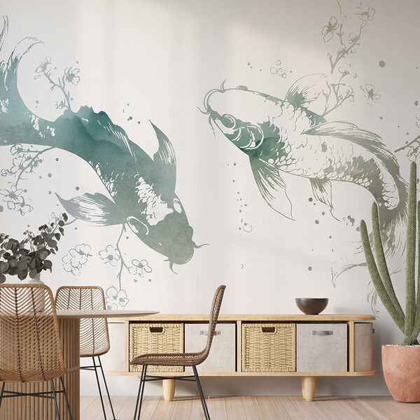 Zwei Fische mit Blumen und Blättern Zwei Fische mit Blumen und Blättern