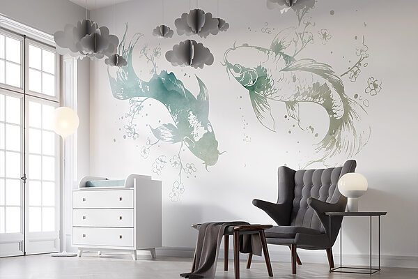 Zwei Fische mit Blumen und Blättern Zwei Fische mit Blumen und Blättern