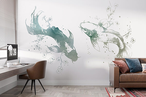 Zwei Fische mit Blumen und Blättern Zwei Fische mit Blumen und Blättern