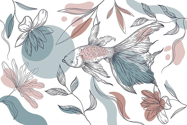 Fish and plants with circles and dots Fish and plants with circles and dots