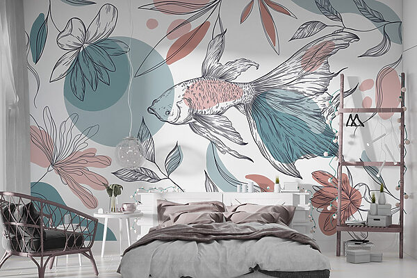 Fish and plants with circles and dots Fish and plants with circles and dots