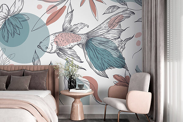 Fish and plants with circles and dots Fish and plants with circles and dots