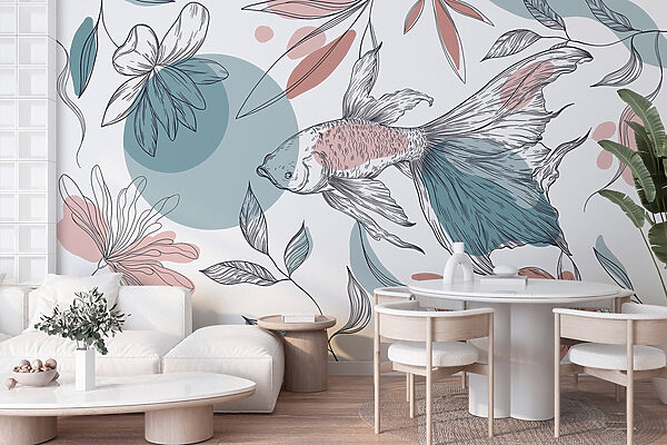 Fish and plants with circles and dots Fish and plants with circles and dots