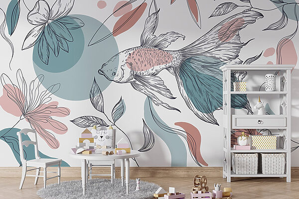 Fish and plants with circles and dots Fish and plants with circles and dots