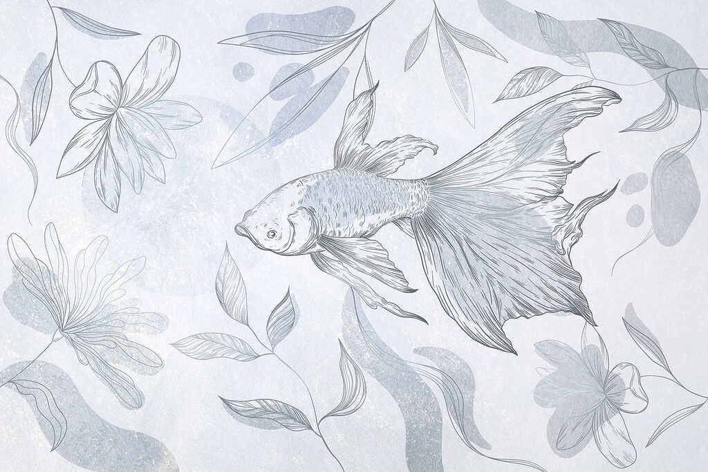 Zeichnung eines Fisches und von Pflanzen Zeichnung eines Fisches und von Pflanzen