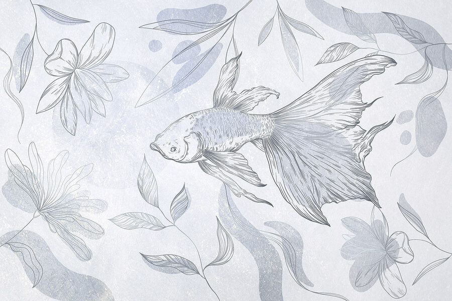 Drawing of a fish and plants Drawing of a fish and plants