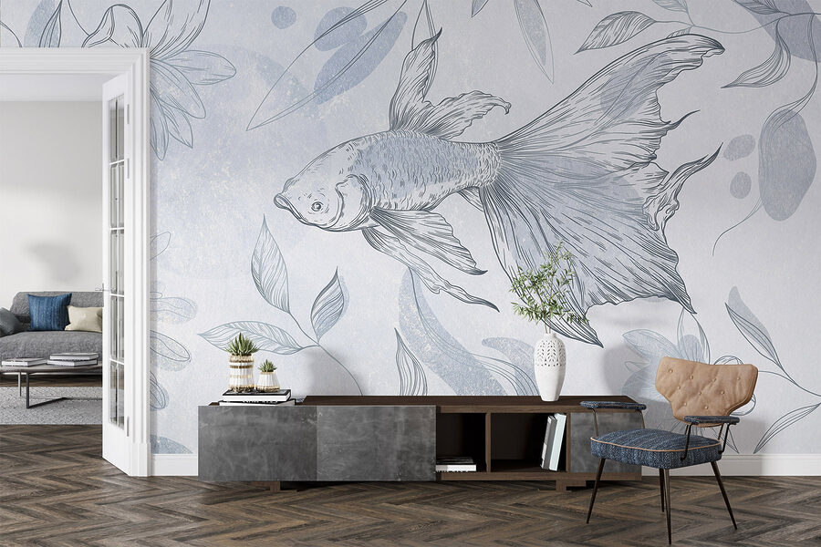 Drawing of a fish and plants Drawing of a fish and plants