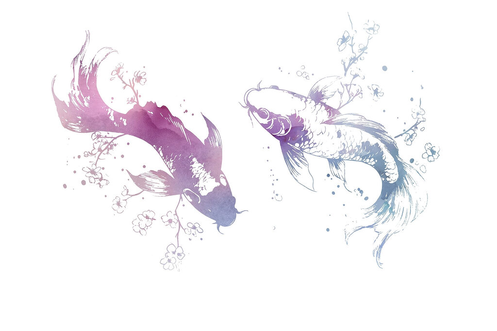Zwei Fische mit Aquarellspritzern Zwei Fische mit Aquarellspritzern