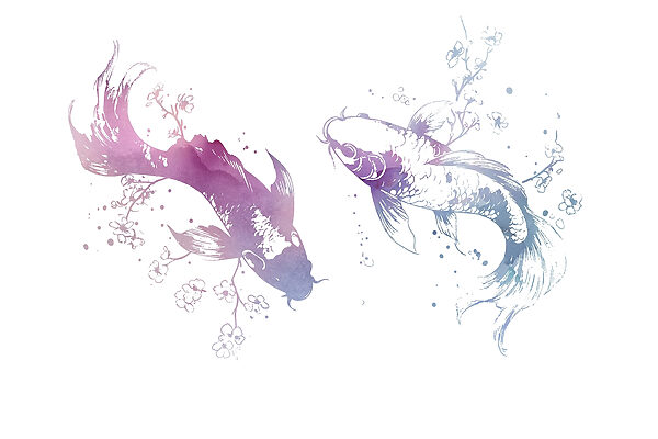 Zwei Fische mit Aquarellspritzern Zwei Fische mit Aquarellspritzern