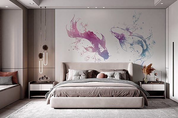 Zwei Fische mit Aquarellspritzern Zwei Fische mit Aquarellspritzern