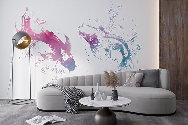 Zwei Fische mit Aquarellspritzern Zwei Fische mit Aquarellspritzern