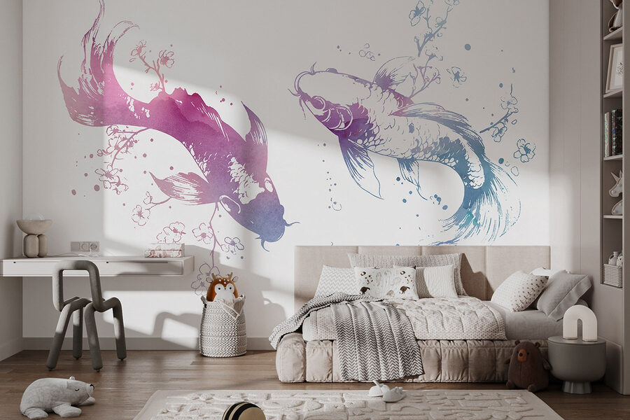 Zwei Fische mit Aquarellspritzern Zwei Fische mit Aquarellspritzern