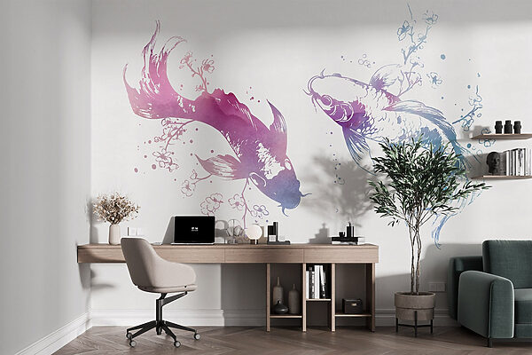 Zwei Fische mit Aquarellspritzern Zwei Fische mit Aquarellspritzern