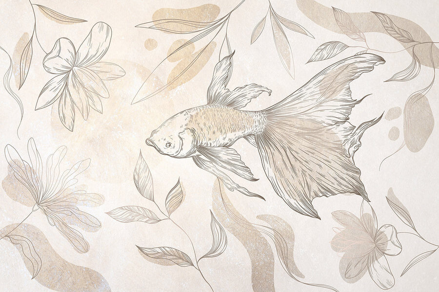 Eleganter Fisch inmitten floraler Motive