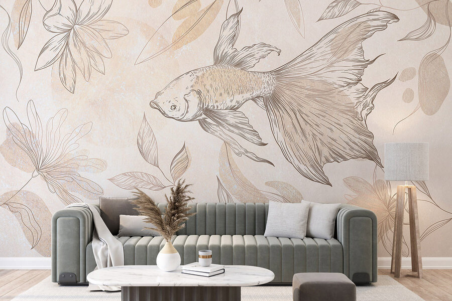 Eleganter Fisch inmitten floraler Motive