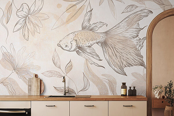 Eleganter Fisch inmitten floraler Motive Eleganter Fisch inmitten floraler Motive