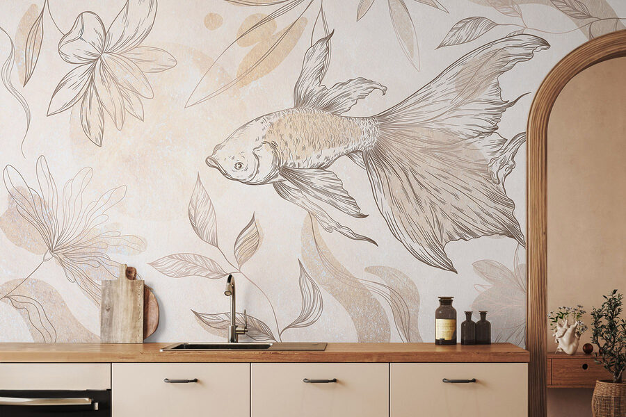Eleganter Fisch inmitten floraler Motive