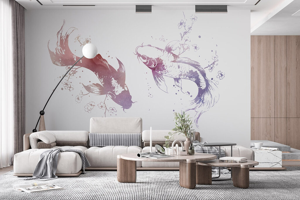 Two fish with flowers and leaves