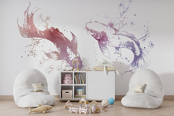 Zwei Fische mit Blumen und Blättern Zwei Fische mit Blumen und Blättern