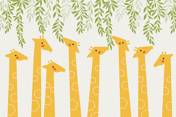 Gruppe von Giraffen mit Blättern Gruppe von Giraffen mit Blättern