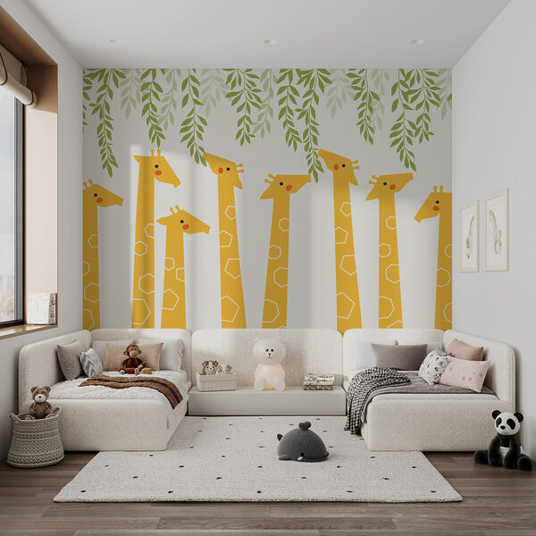 Gruppe von Giraffen mit Blättern Gruppe von Giraffen mit Blättern