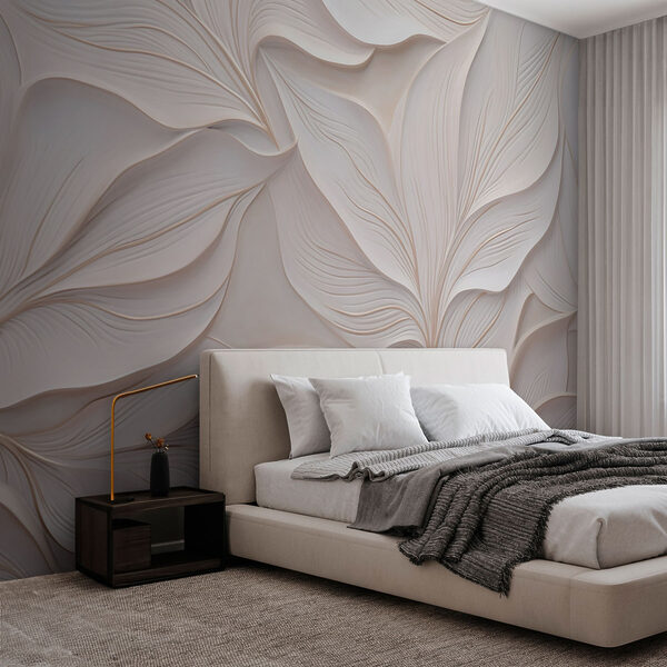 Weiße Wand mit weißen Blättern Weiße Wand mit weißen Blättern