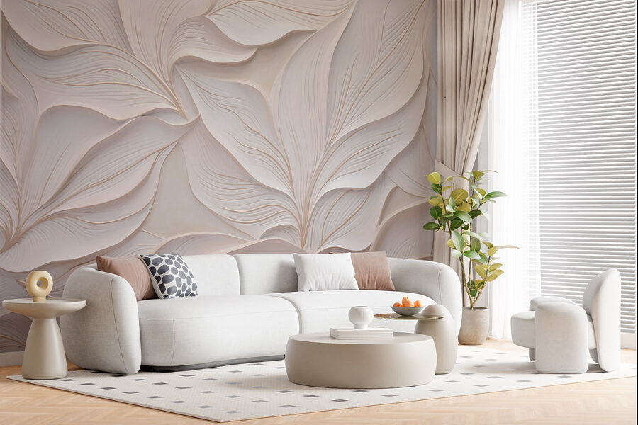Weiße Wand mit weißen Blättern Weiße Wand mit weißen Blättern
